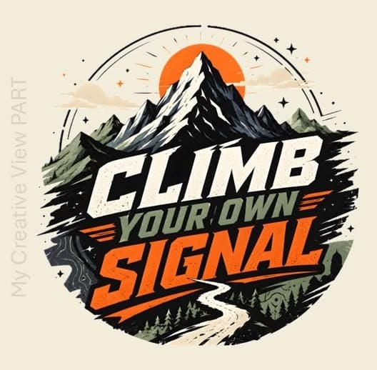 Climb Your Own Signal badge — a peak and winding trail